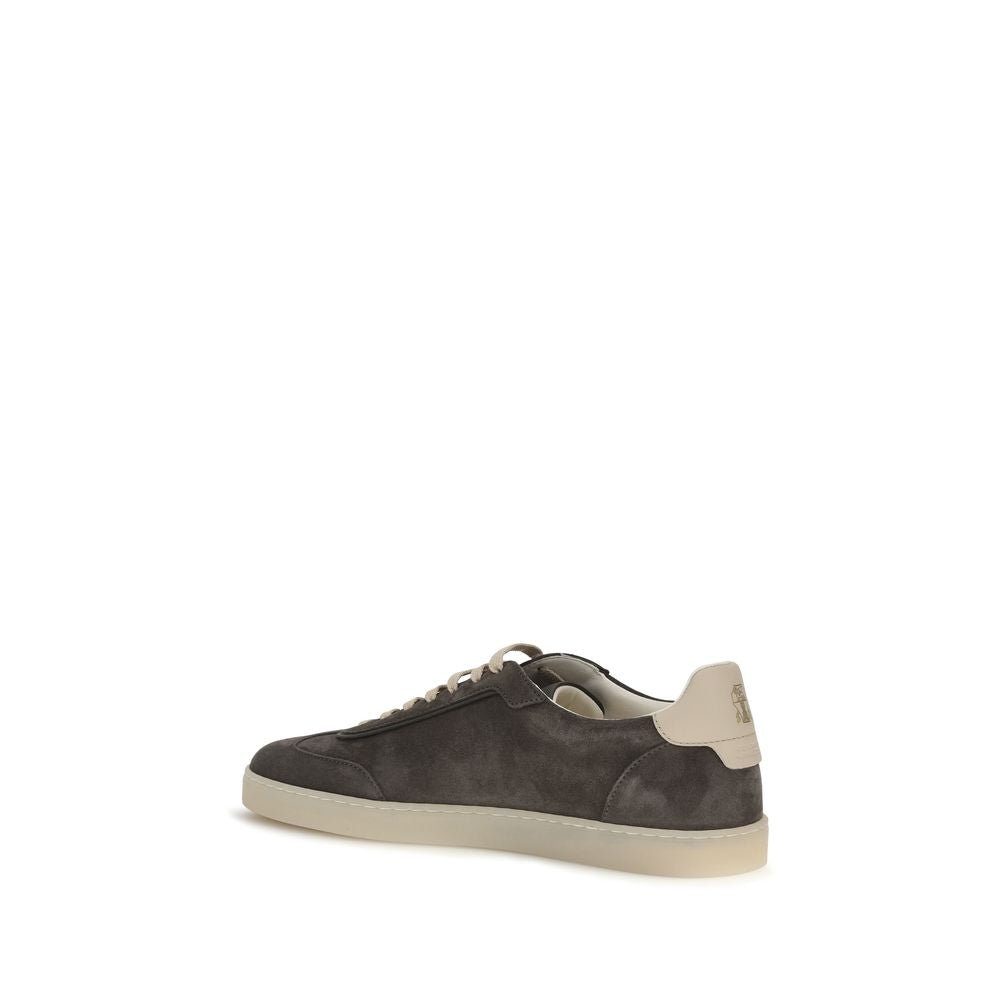 Brunello Cucinelli Gray Calf Leather Bos Taurus Low Top Sneakers | Regal Royce