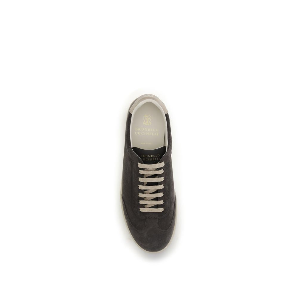 Brunello Cucinelli Gray Calf Leather Bos Taurus Low Top Sneakers | Regal Royce