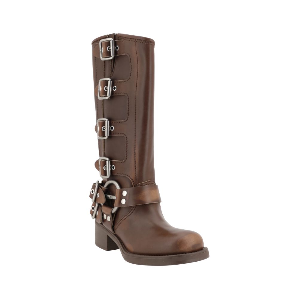Miu Miu Brown Calf Leather Bos Taurus Lace-Up Boots | Regal Royce