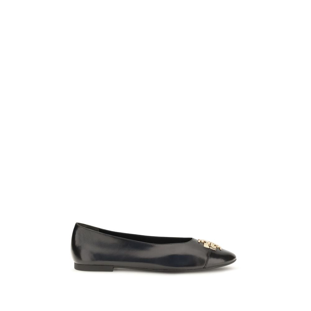 Tory Burch Black Calf Leather Bos Taurus Ballet Flats | Regal Royce