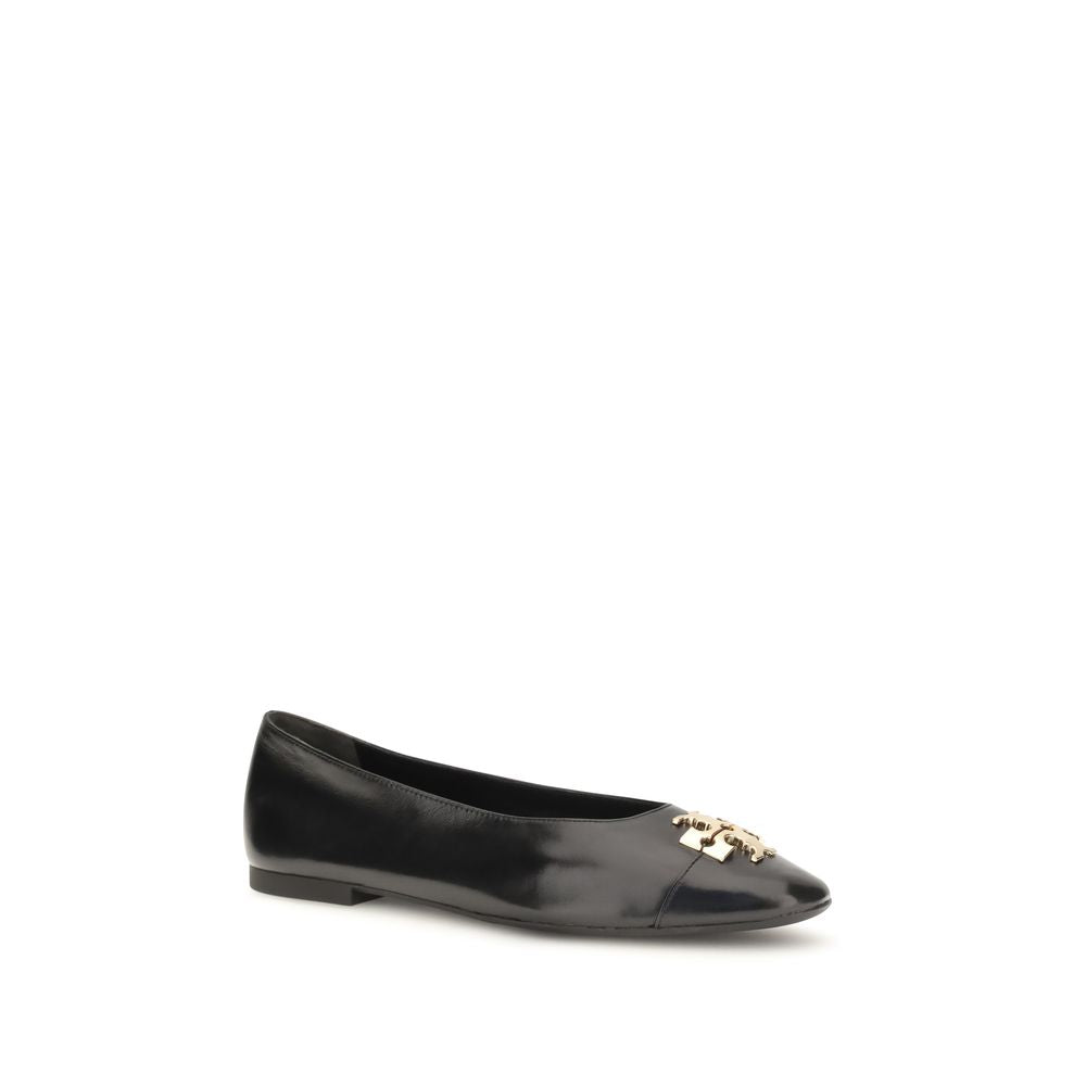 Tory Burch Black Calf Leather Bos Taurus Ballet Flats | Regal Royce