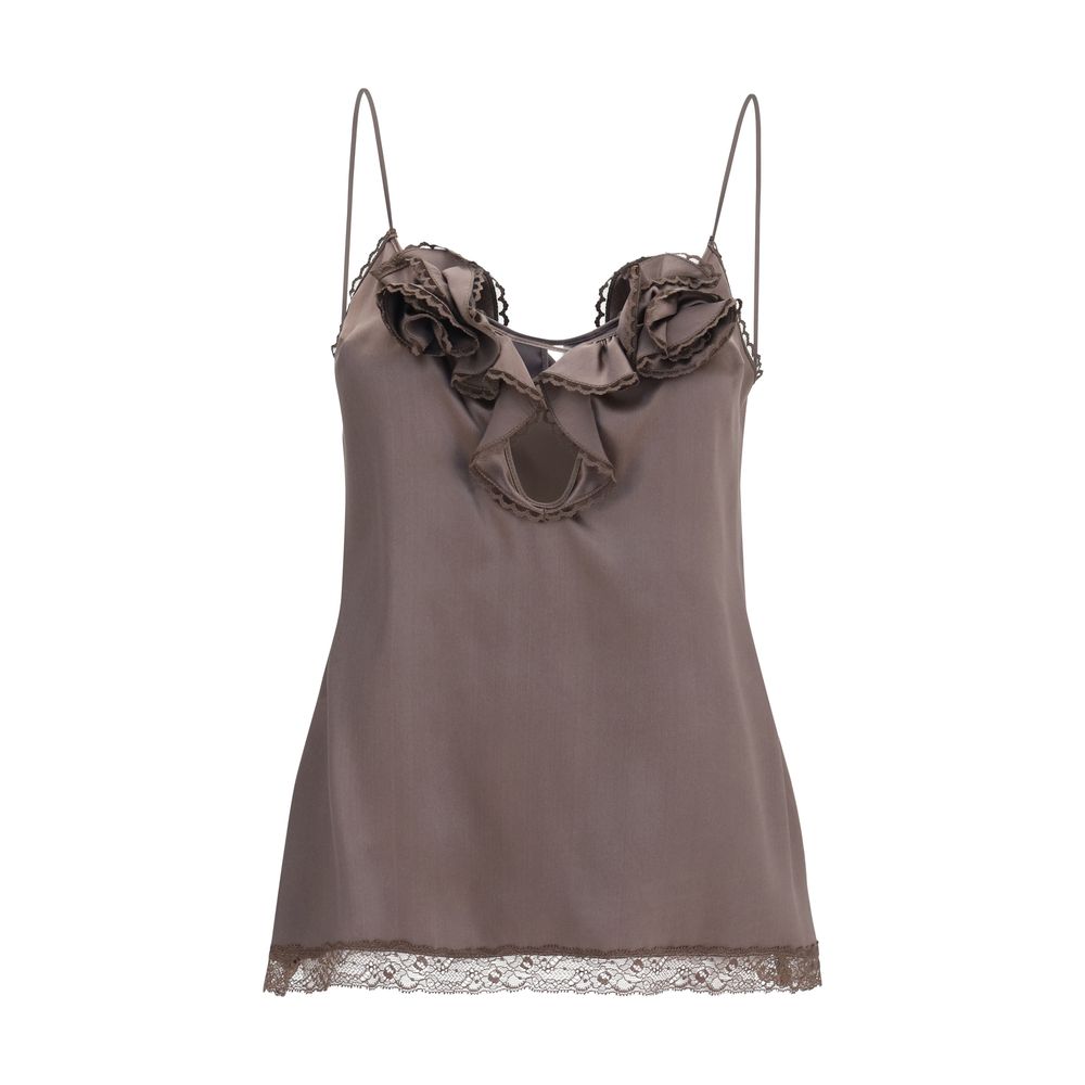 Magda Butrym Brown Silk Sleeveles T-Shirt | Regal Royce