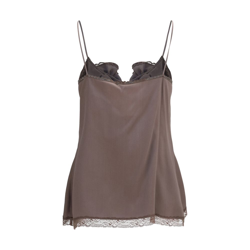 Magda Butrym Brown Silk Sleeveles T-Shirt | Regal Royce