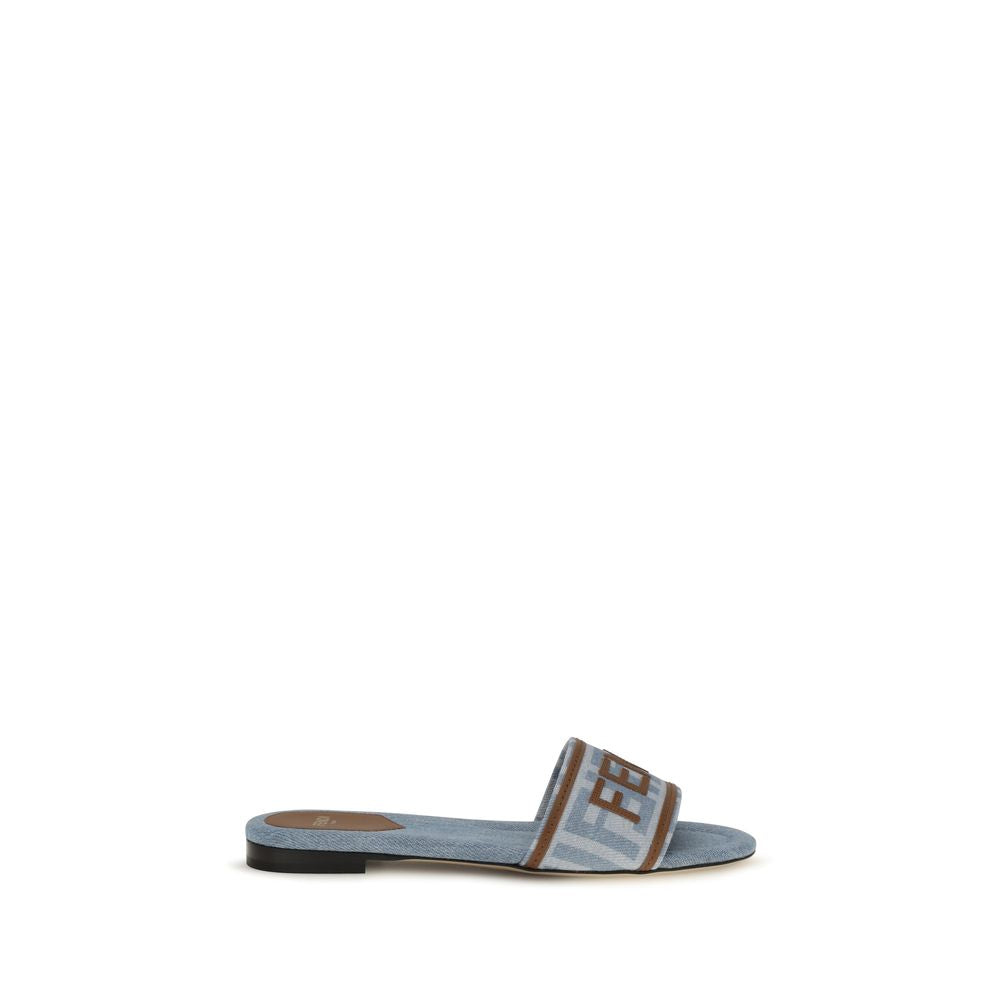 Fendi Blue Cotton Flat Sandals | Regal Royce