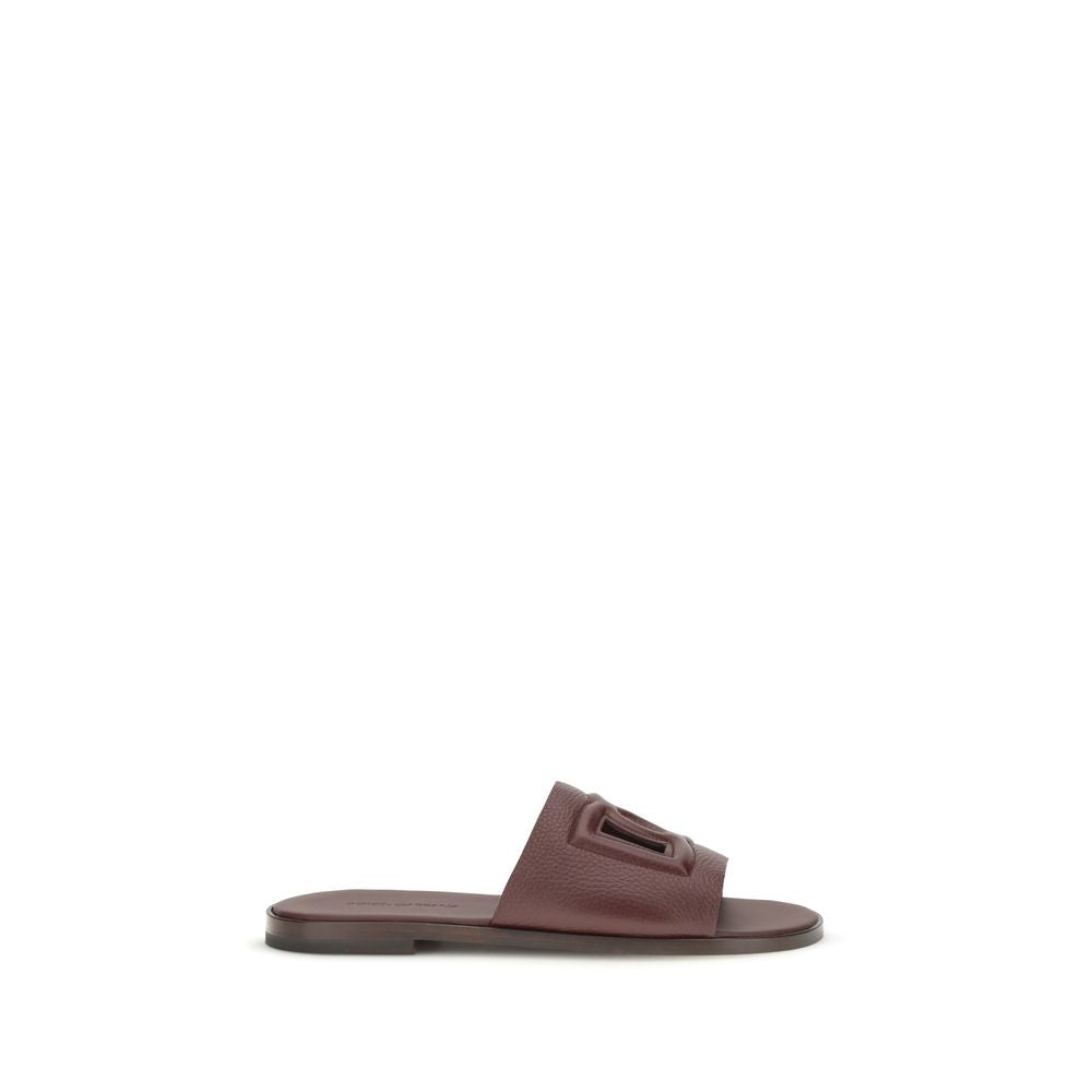 Dolce & Gabbana Brown Calf Leather Bos Taurus Flat Sandals | Regal Royce