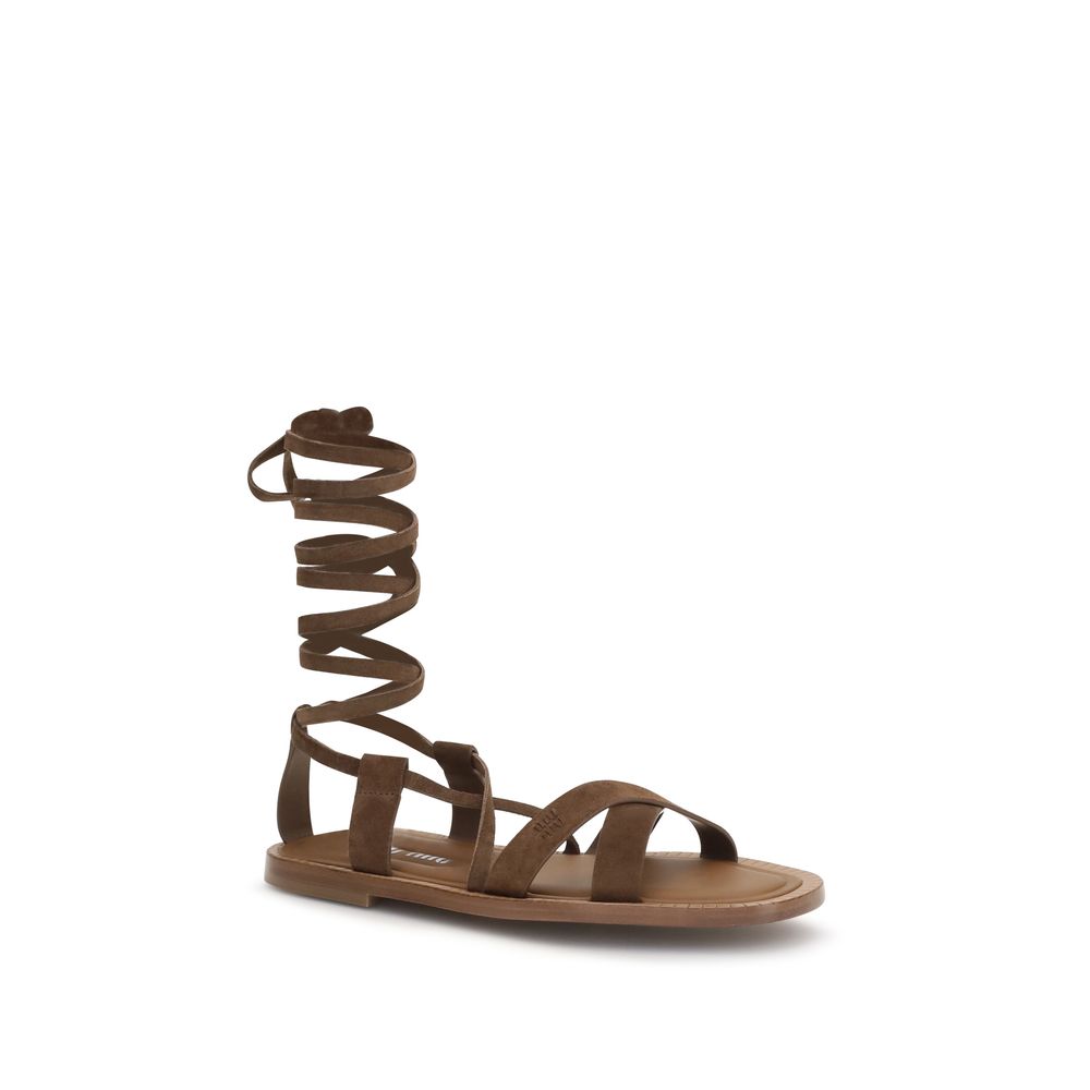 Miu Miu Brown Calf Leather Bos Taurus Strap-On Sandals | Regal Royce
