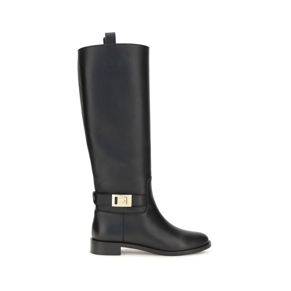 Ferragamo Black Calf Leather Bos Taurus Boots | Regal Royce