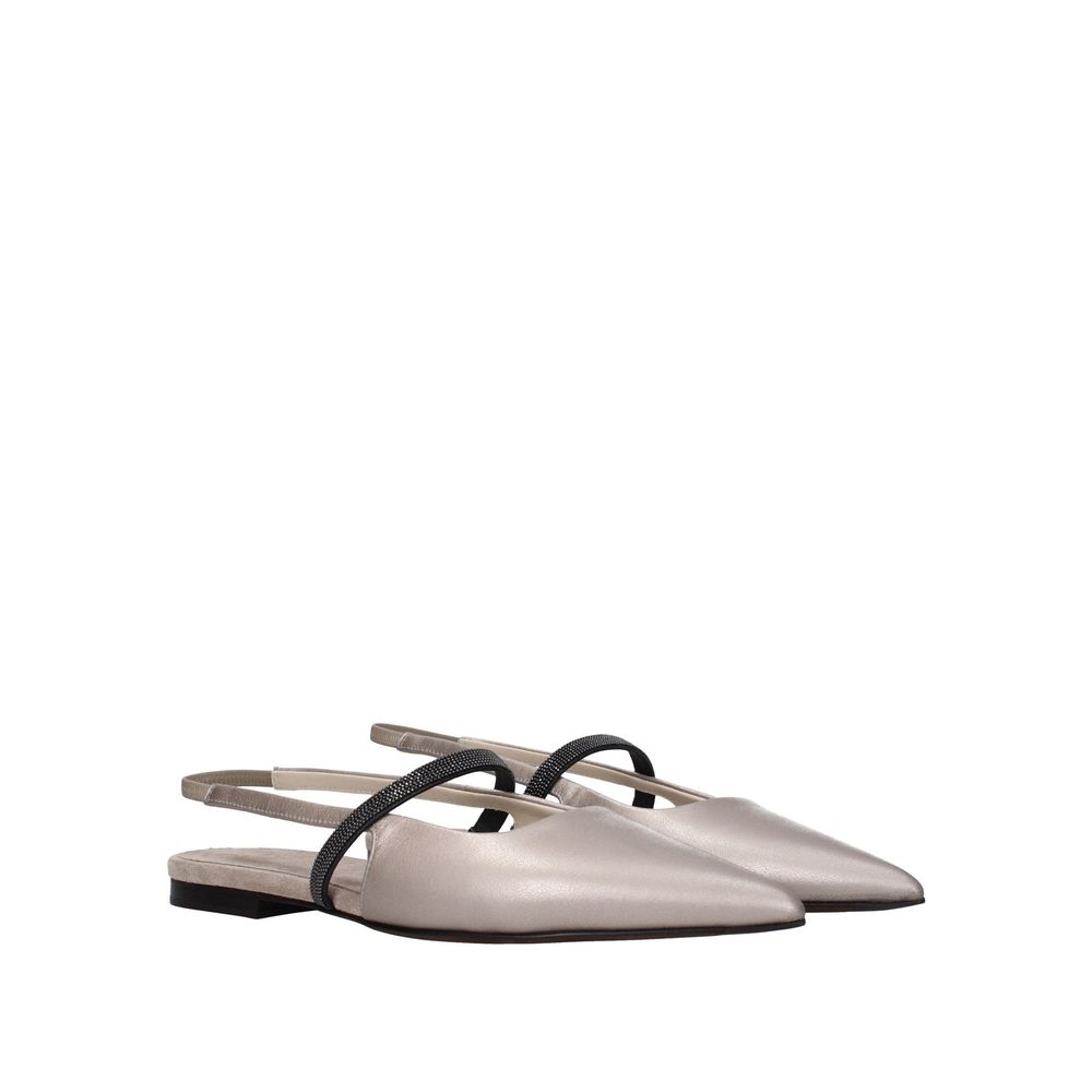 Brunello Cucinelli Beige Leather Ballet Flats | Regal Royce