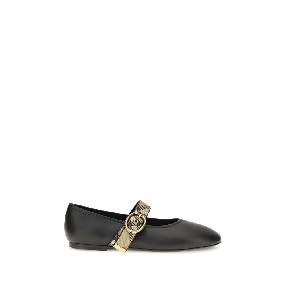 Burberry Black Calf Leather Bos Taurus Ballet Flats | Regal Royce