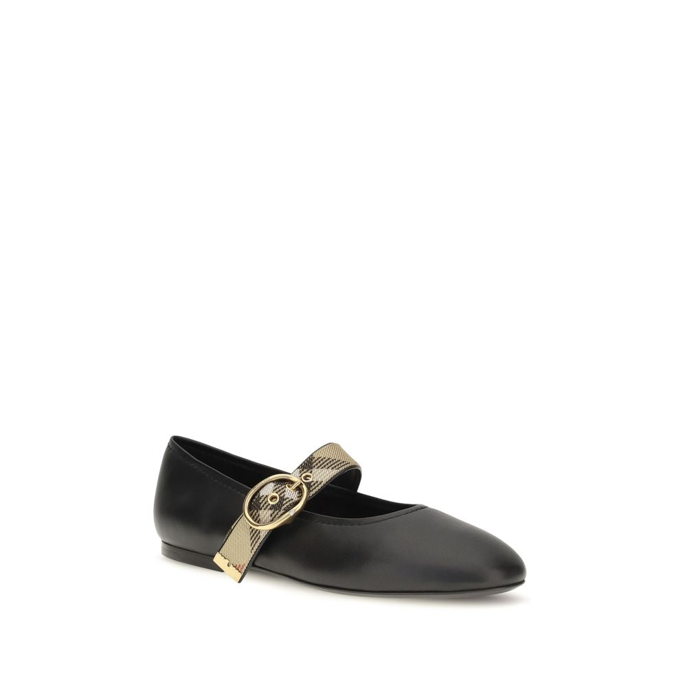 Burberry Black Calf Leather Bos Taurus Ballet Flats | Regal Royce