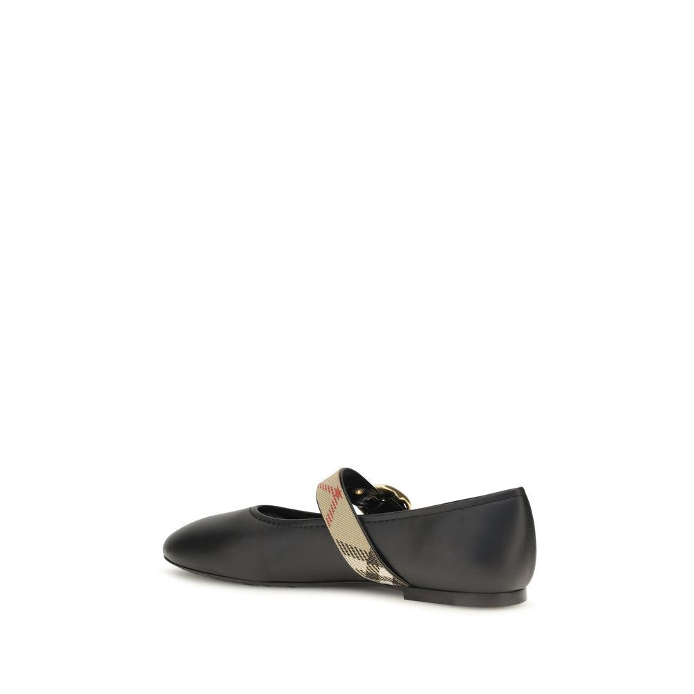 Burberry Black Calf Leather Bos Taurus Ballet Flats | Regal Royce