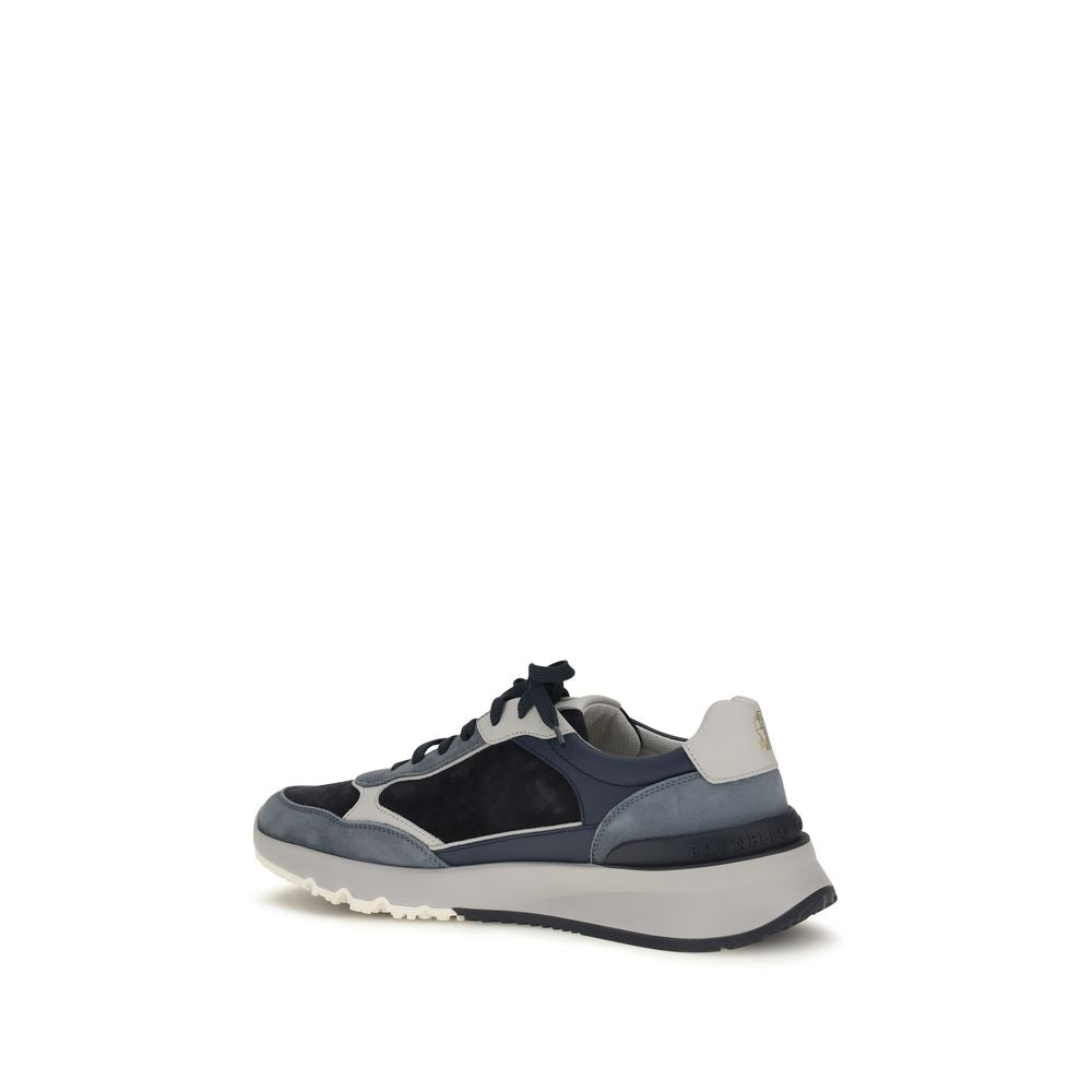 Brunello Cucinelli Blue Calf Leather Bos Taurus Athletic Sneakers | Regal Royce