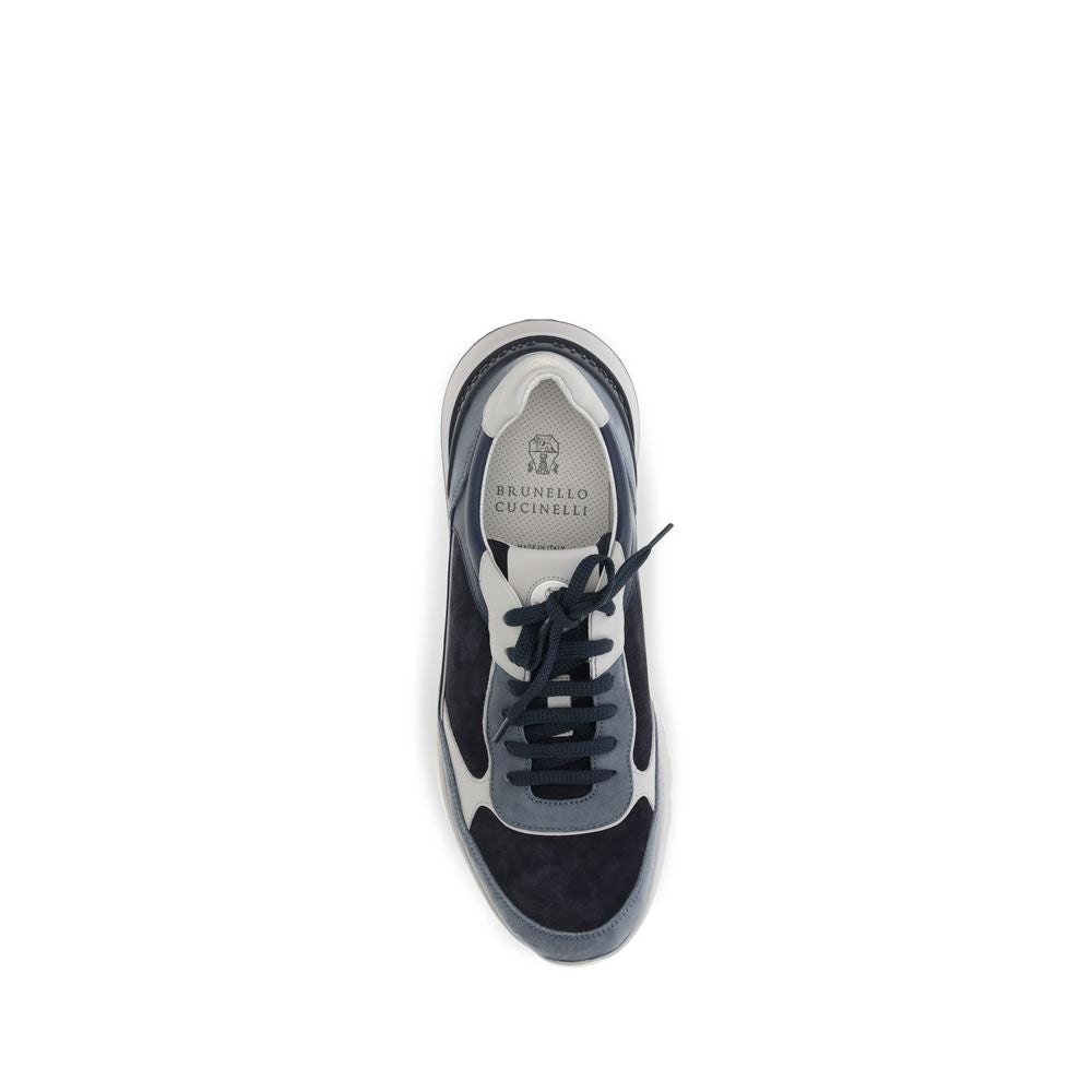 Brunello Cucinelli Blue Calf Leather Bos Taurus Athletic Sneakers | Regal Royce