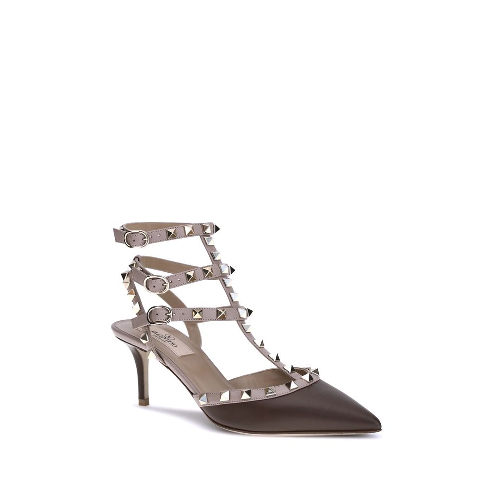 Valentino Garavani Brown Calf Leather Bos Taurus Mid Heel Pumps | Regal Royce