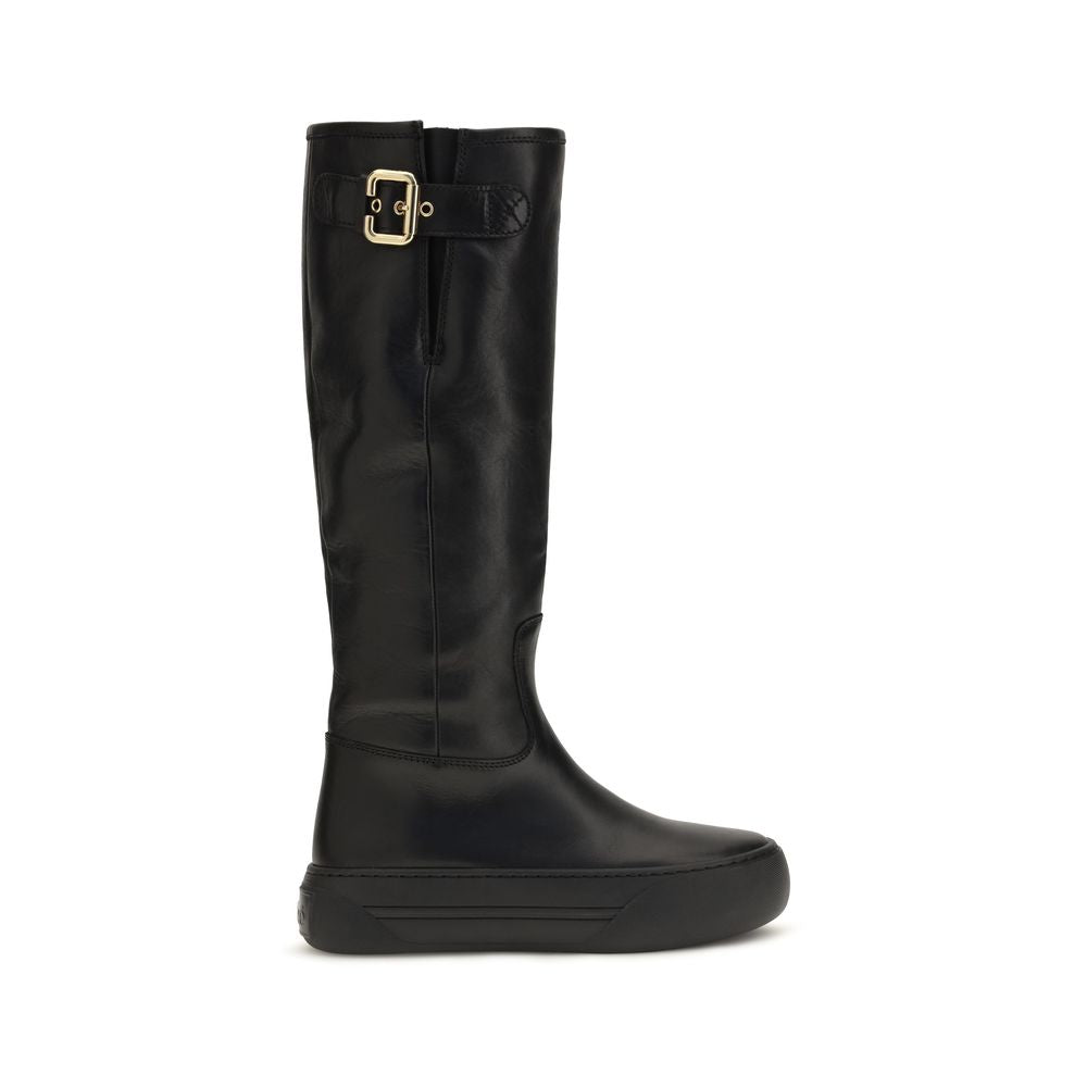 Chloé Black Calf Leather Bos Taurus Flat Boots | Regal Royce