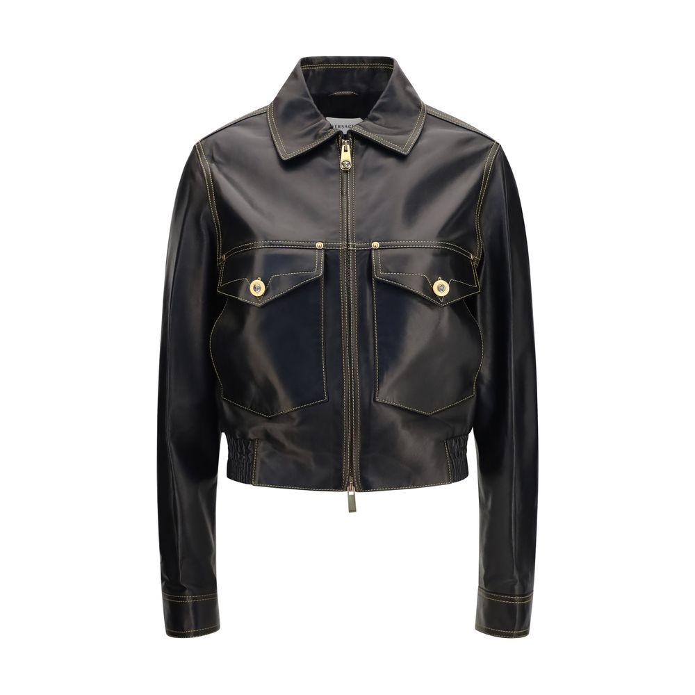 Versace Black Lamb Ovis Aries Aries Leather Jacket | Regal Royce