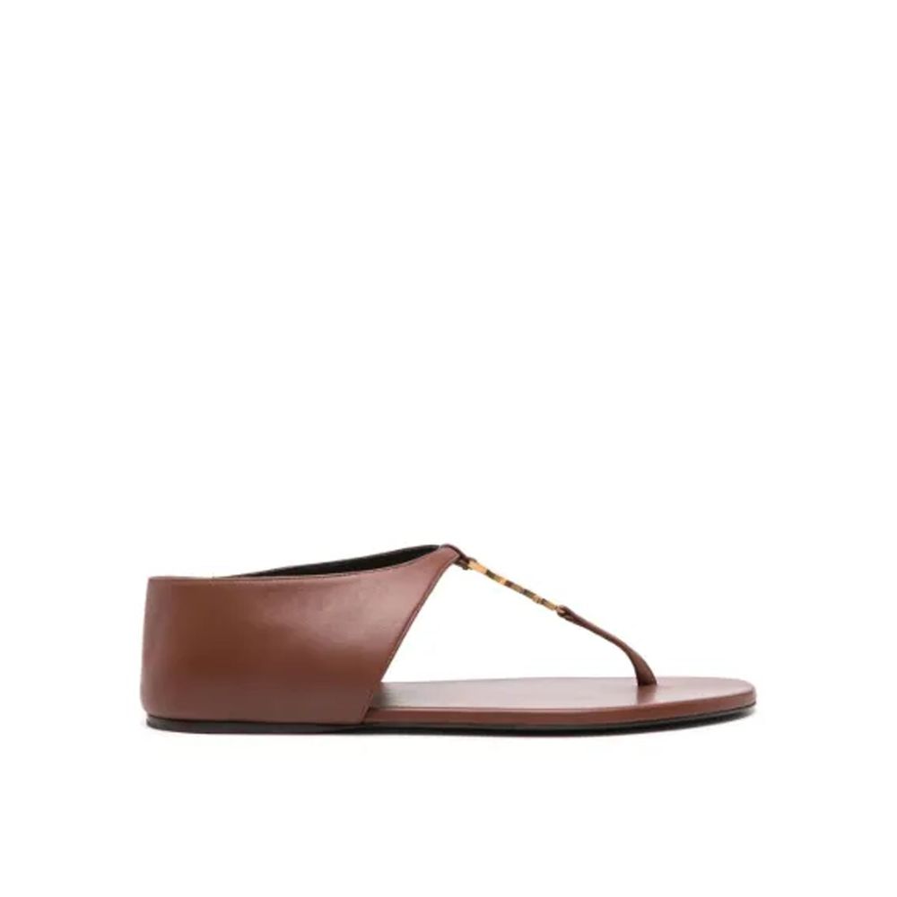 Saint Laurent Brown Lamb Leather Flip-Flop Sandals | Regal Royce