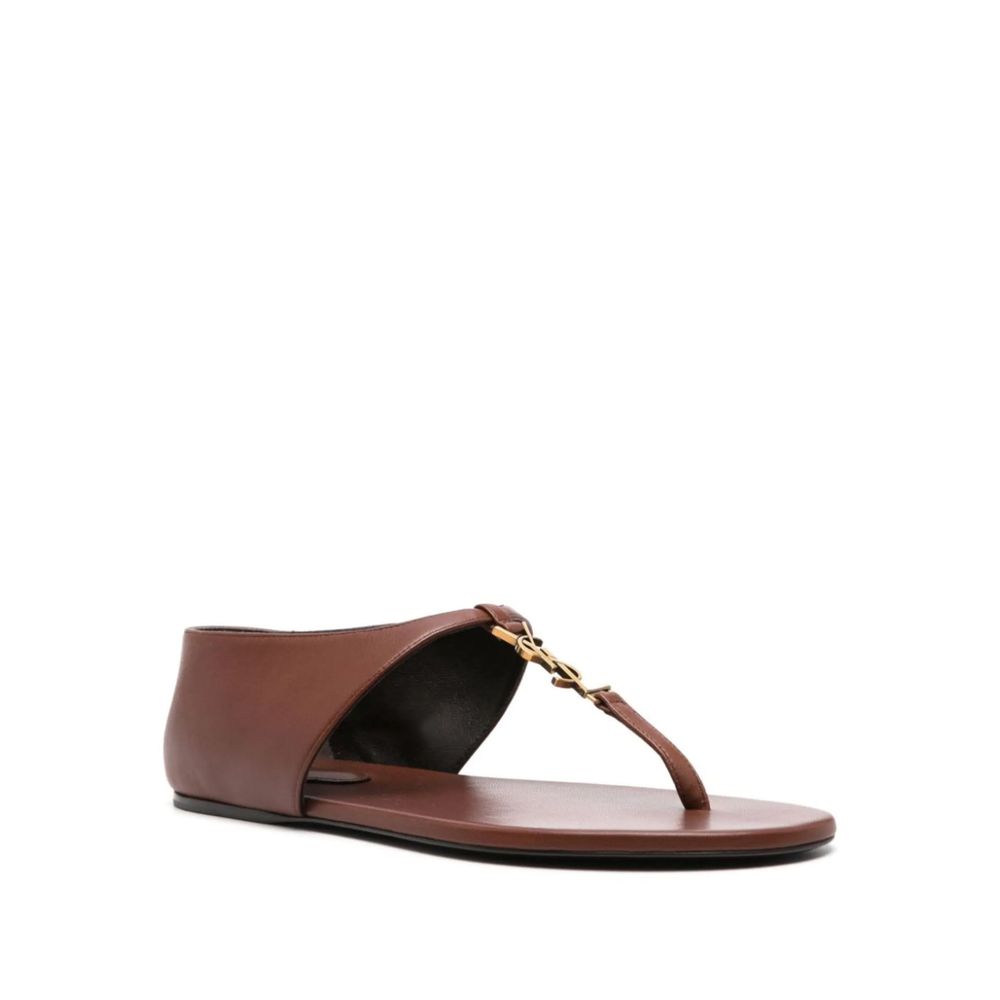 Saint Laurent Brown Lamb Leather Flip-Flop Sandals | Regal Royce