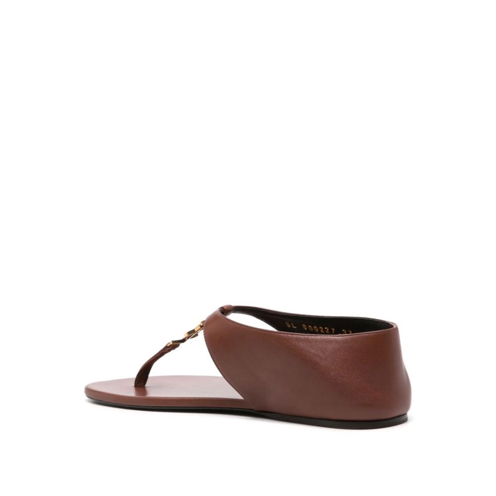 Saint Laurent Brown Lamb Leather Flip-Flop Sandals | Regal Royce