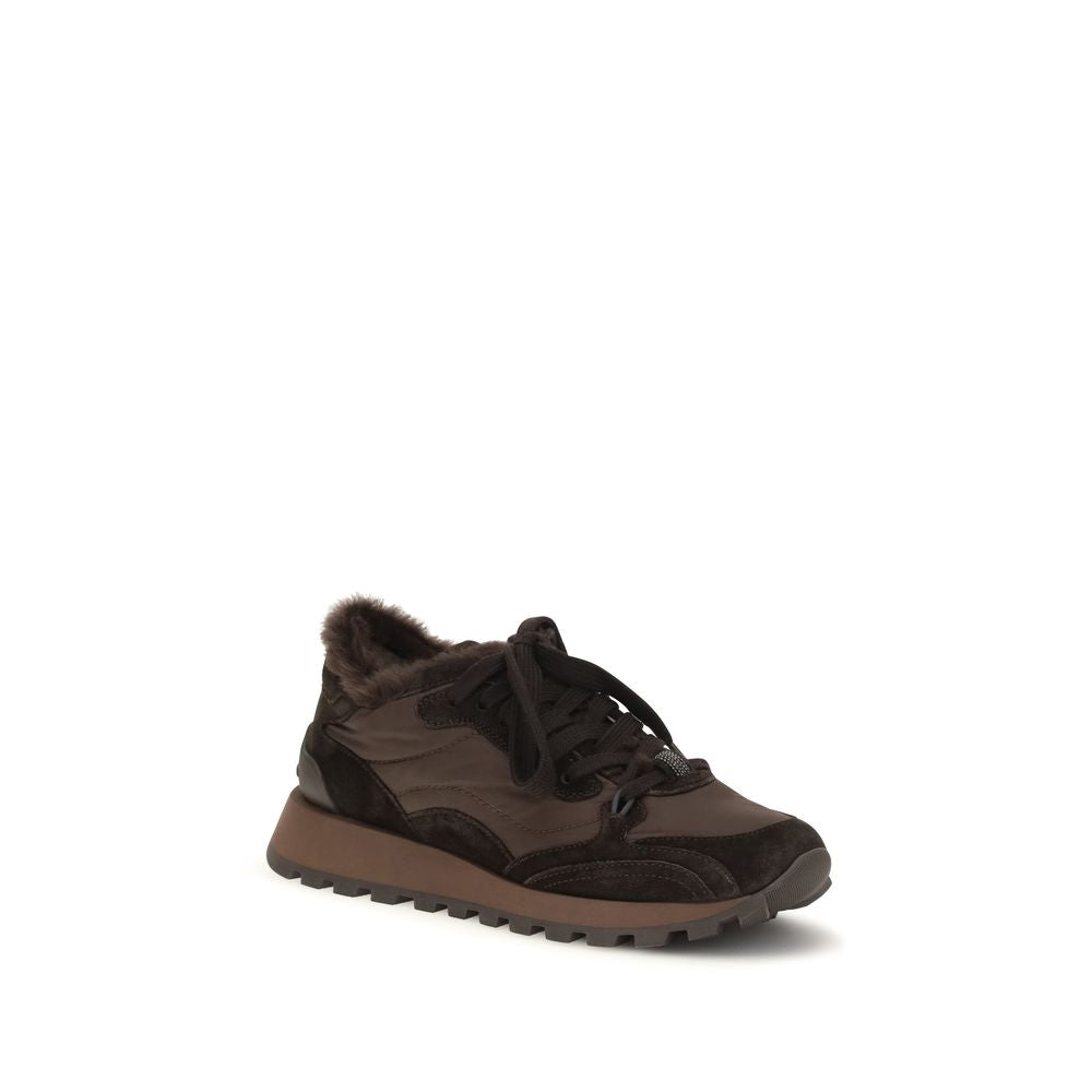 Brunello Cucinelli Black Calf Leather Bos Taurus Athletic Sneakers | Regal Royce