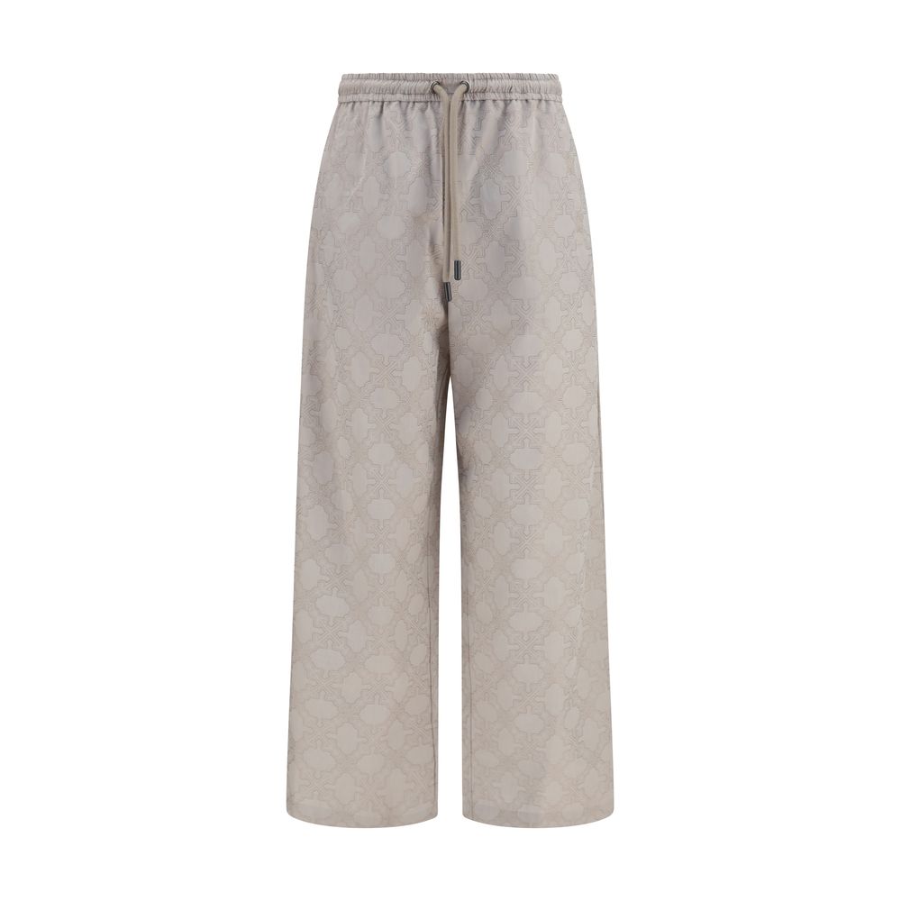 Off-White Beige Cotton Casual Pants | Regal Royce