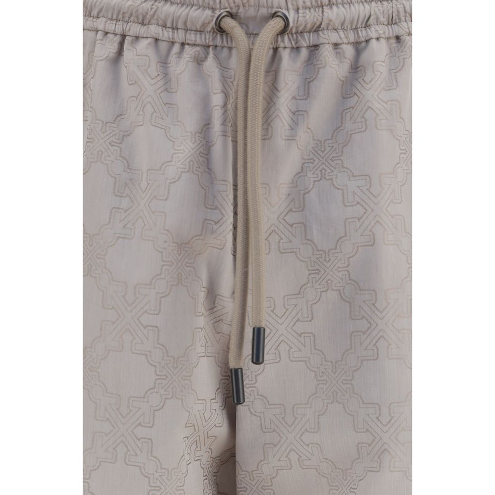 Off-White Beige Cotton Casual Pants | Regal Royce