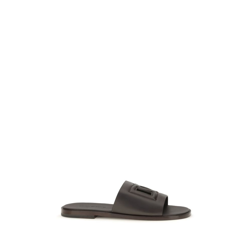 Dolce & Gabbana Brown Calf Leather Bos Taurus Flat Sandals | Regal Royce