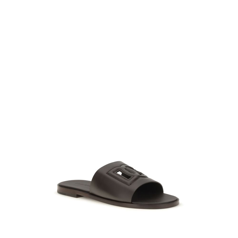Dolce & Gabbana Brown Calf Leather Bos Taurus Flat Sandals | Regal Royce