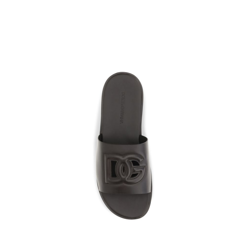 Dolce & Gabbana Brown Calf Leather Bos Taurus Flat Sandals | Regal Royce