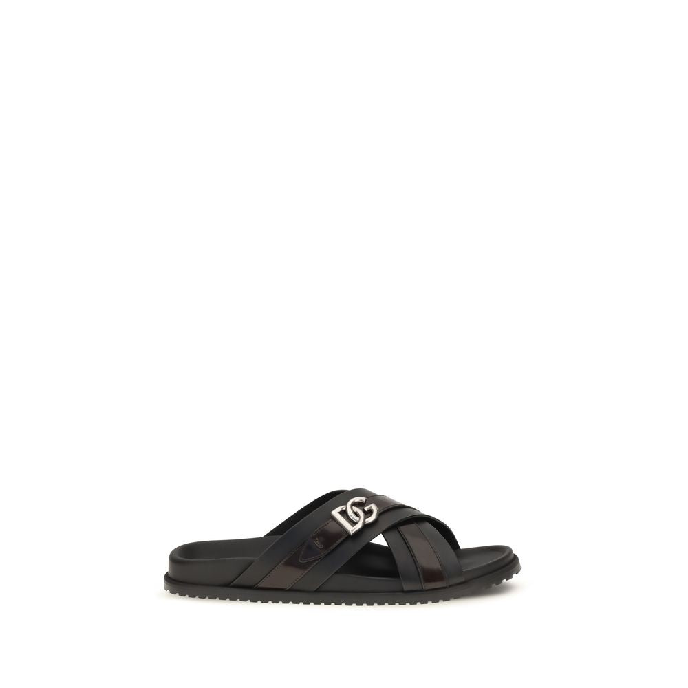 Dolce & Gabbana Black Calf Leather Bos Taurus Sandals | Regal Royce