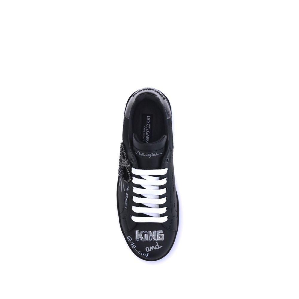 Dolce & Gabbana Black Calf Leather Bos Taurus Athletic Sneakers | Regal Royce