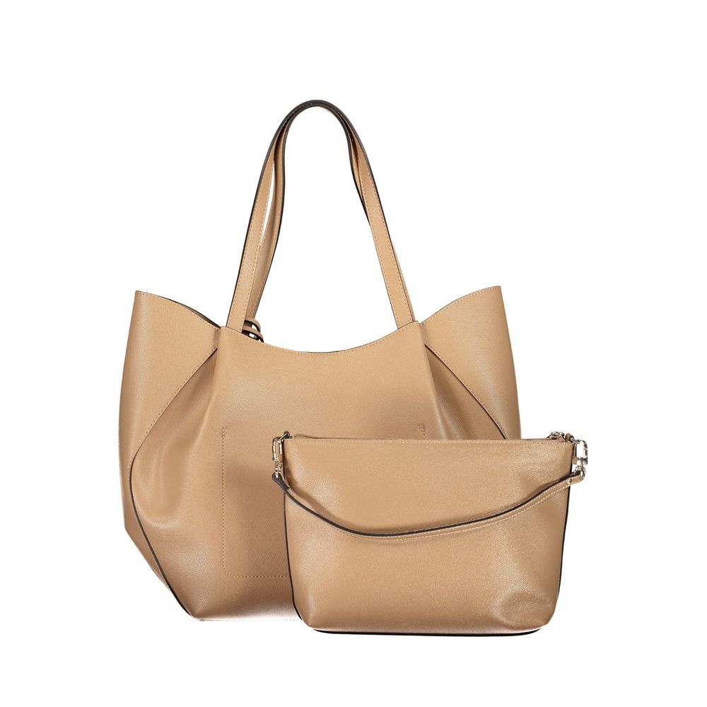 Guess Jeans Beige Polyurethane Women's Bag with Shoulder Handles | Regal Royce