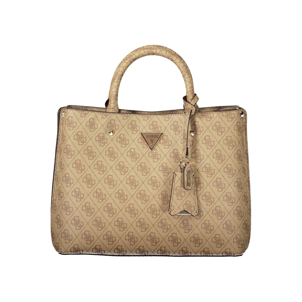 Guess Jeans Beige Leather Women's Bag with Handles and Shoulder Strap | Regal Royce