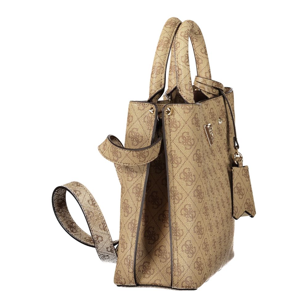 Guess Jeans Beige Leather Women's Bag with Handles and Shoulder Strap | Regal Royce