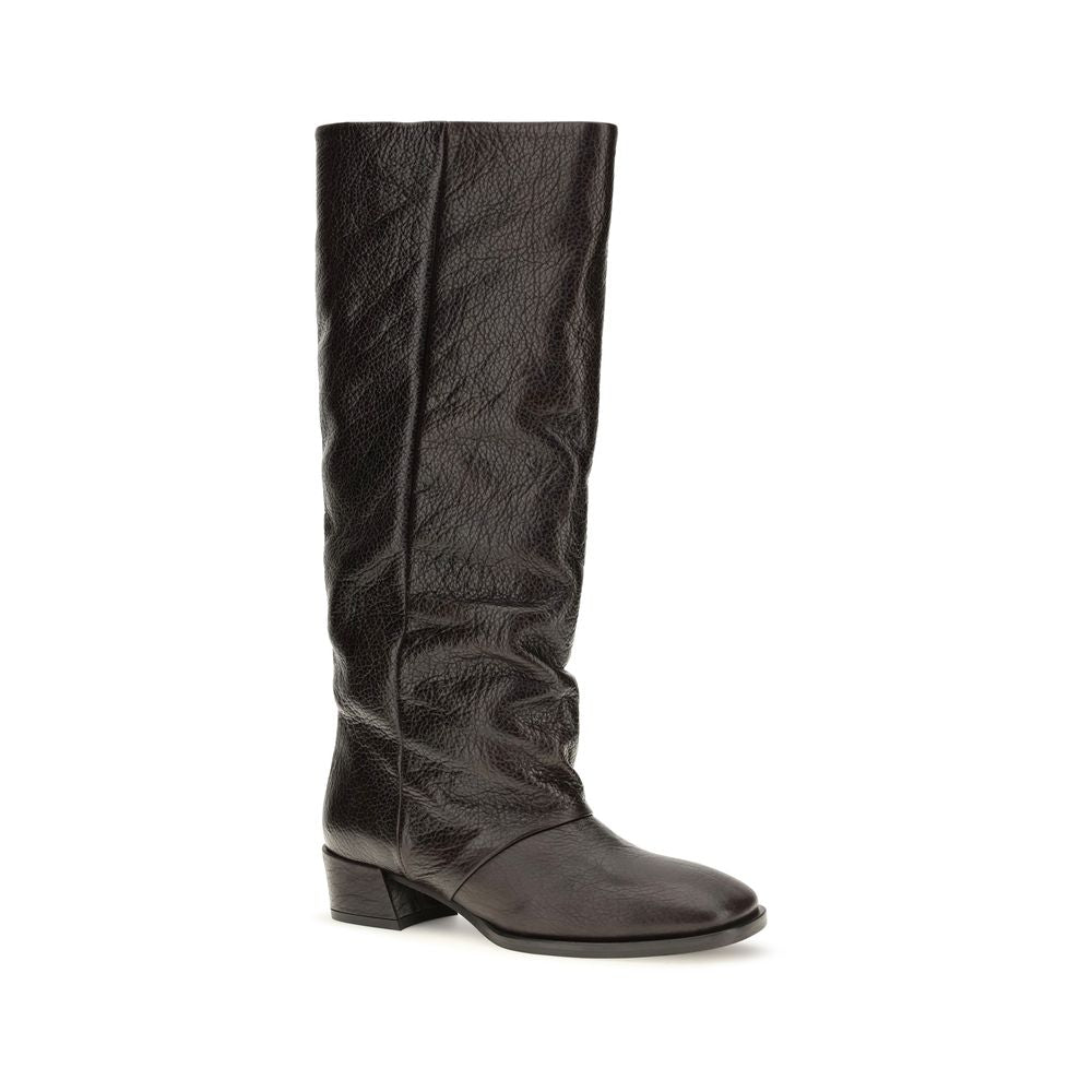 P.A.R.O.S.H. Brown Calf Leather Bos Taurus Flat Boots | Regal Royce