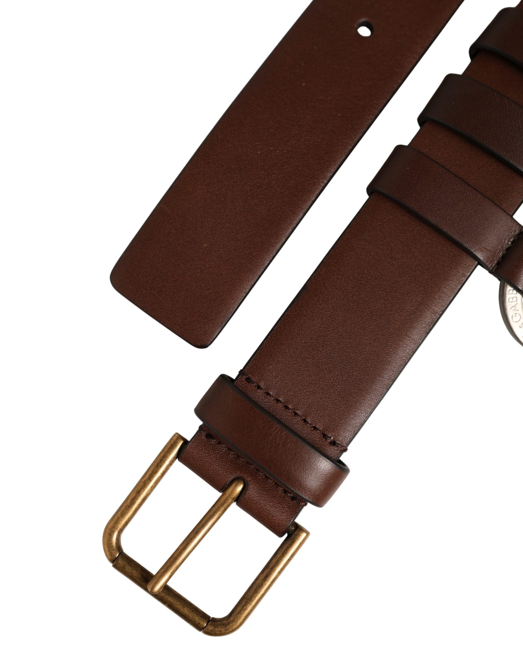 Dolce & Gabbana Men Brown Leather Gold Buckle Carabine Belt | Regal Royce