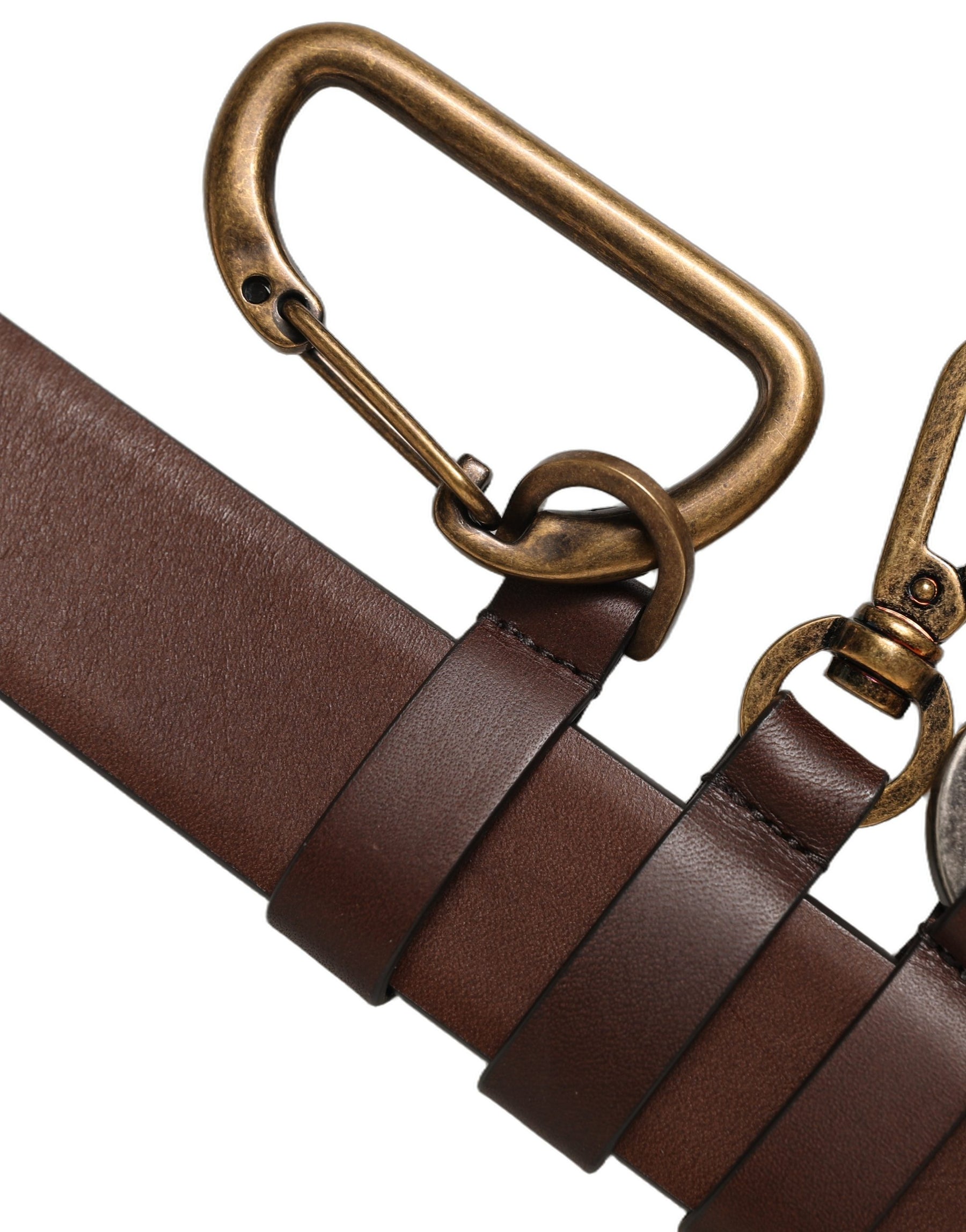 Dolce & Gabbana Men Brown Leather Gold Buckle Carabine Belt | Regal Royce