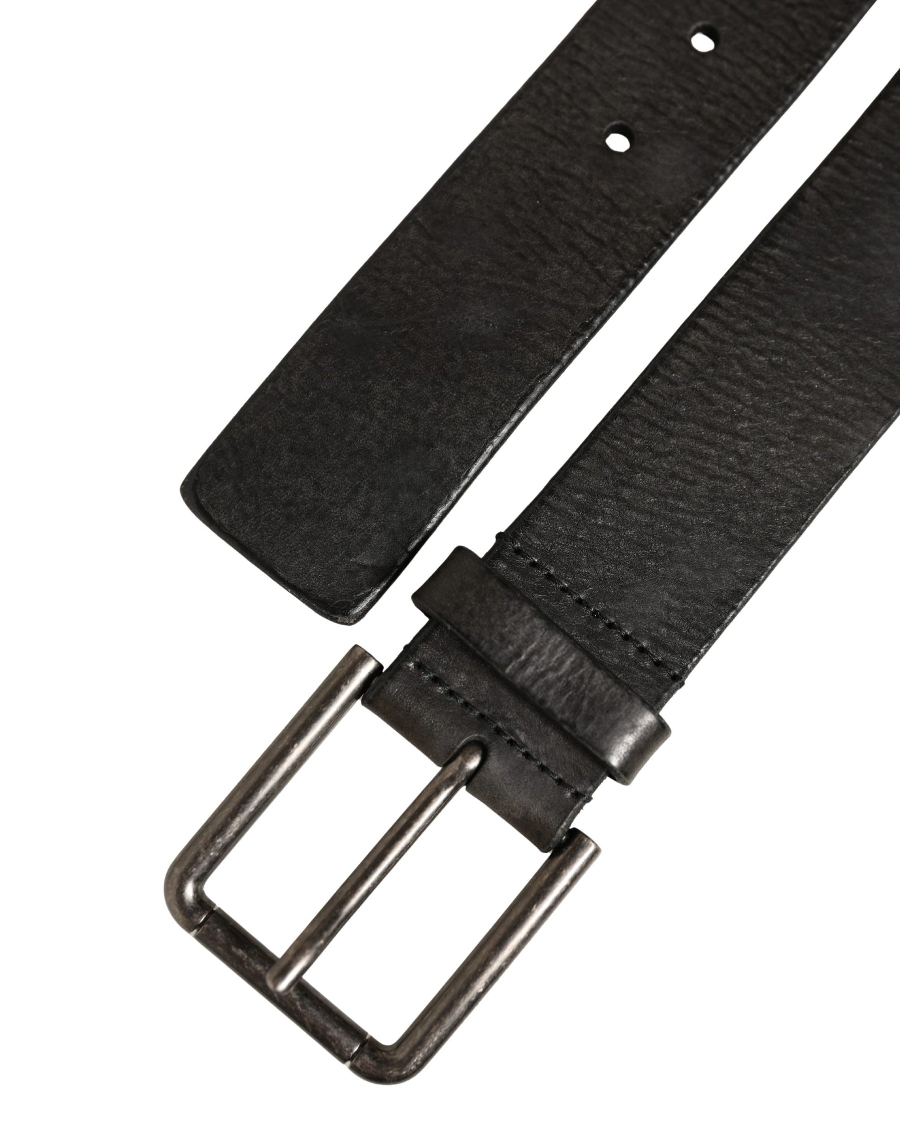 Dolce & Gabbana Black Leather Brushed Metal Buckle Men Belt | Regal Royce
