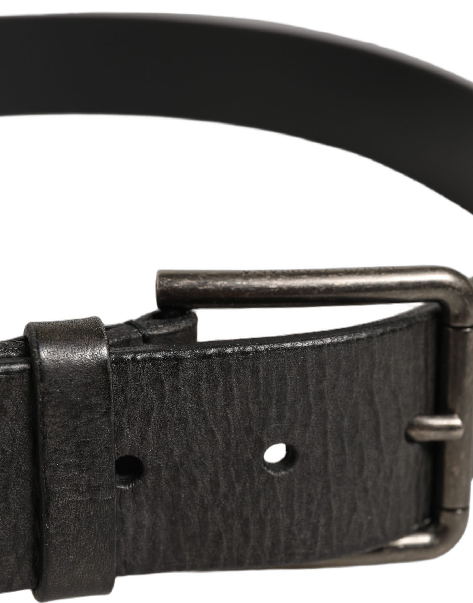 Dolce & Gabbana Black Leather Brushed Metal Buckle Men Belt | Regal Royce