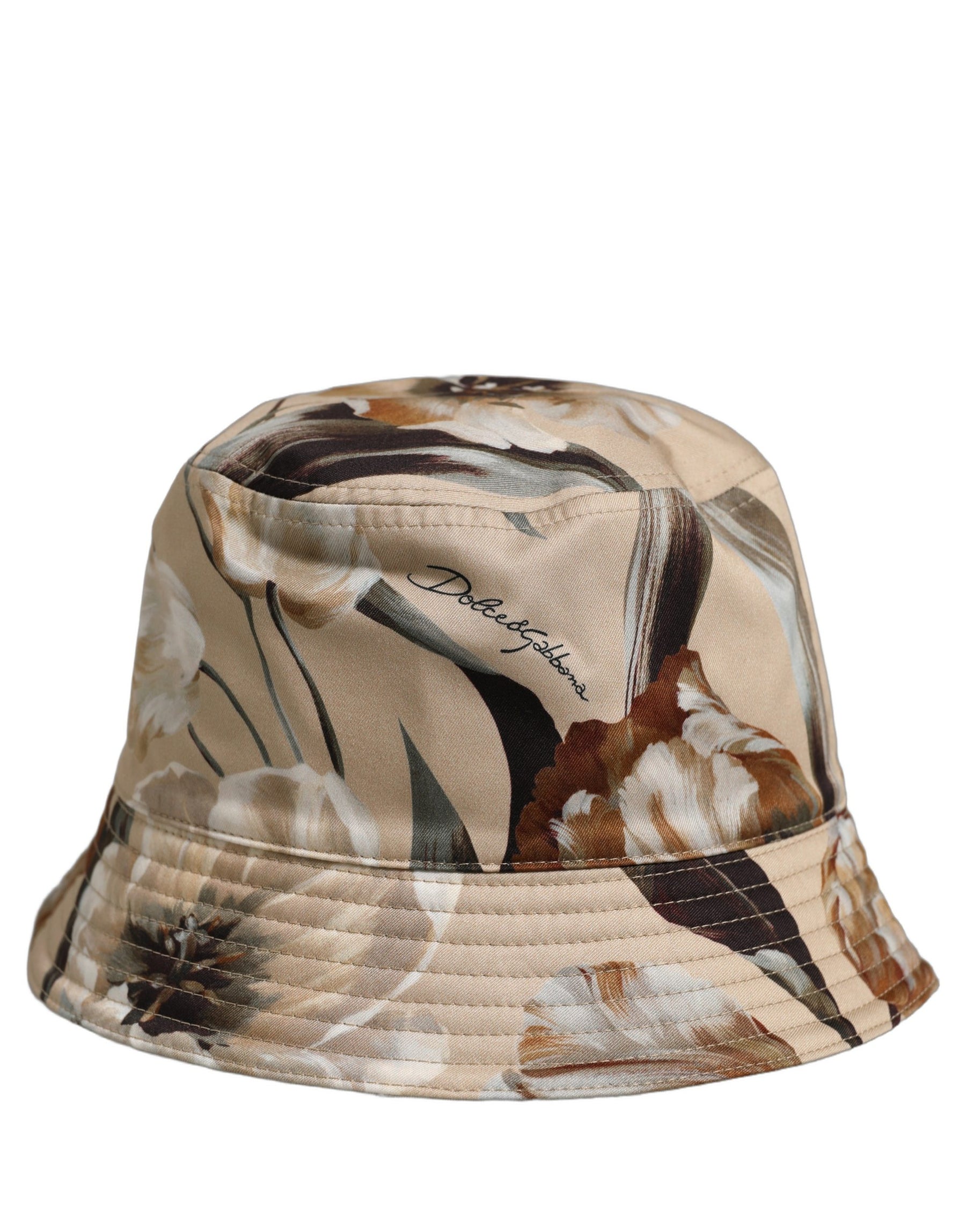 Dolce & Gabbana Men Beige Floral Wide Brim Bucket Capello Hat | Regal Royce