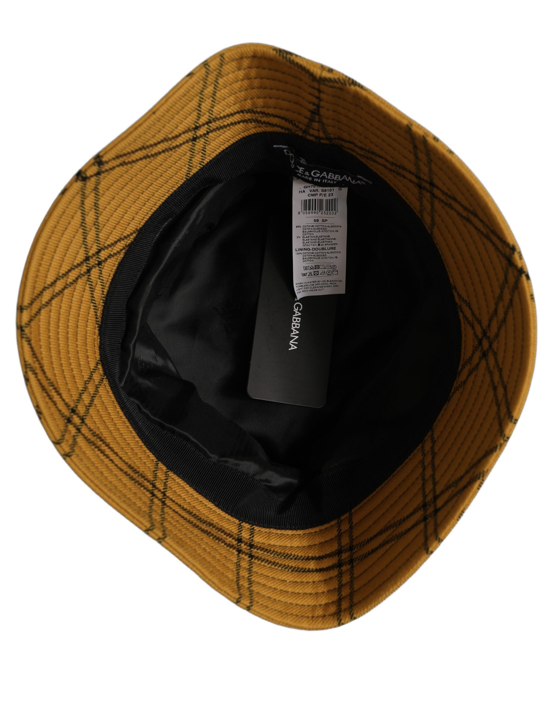 Dolce & Gabbana Men Dark Yellow Check Wide Brim Bucket Cap Hat | Regal Royce