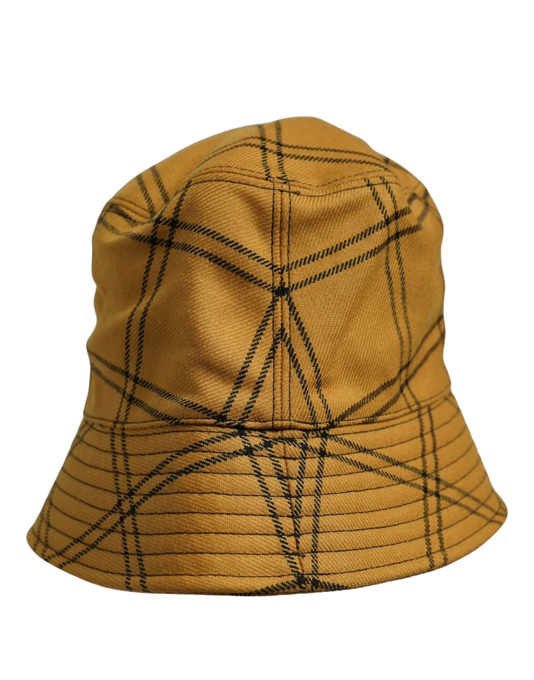 Dolce & Gabbana Men Dark Yellow Check Wide Brim Bucket Cap Hat | Regal Royce