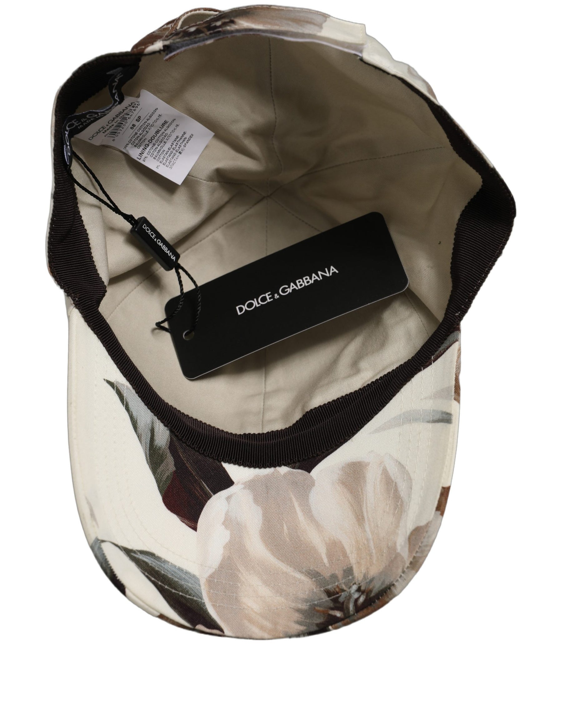 Dolce & Gabbana Men Beige Floral Cotton Baseball Capello Hat | Regal Royce