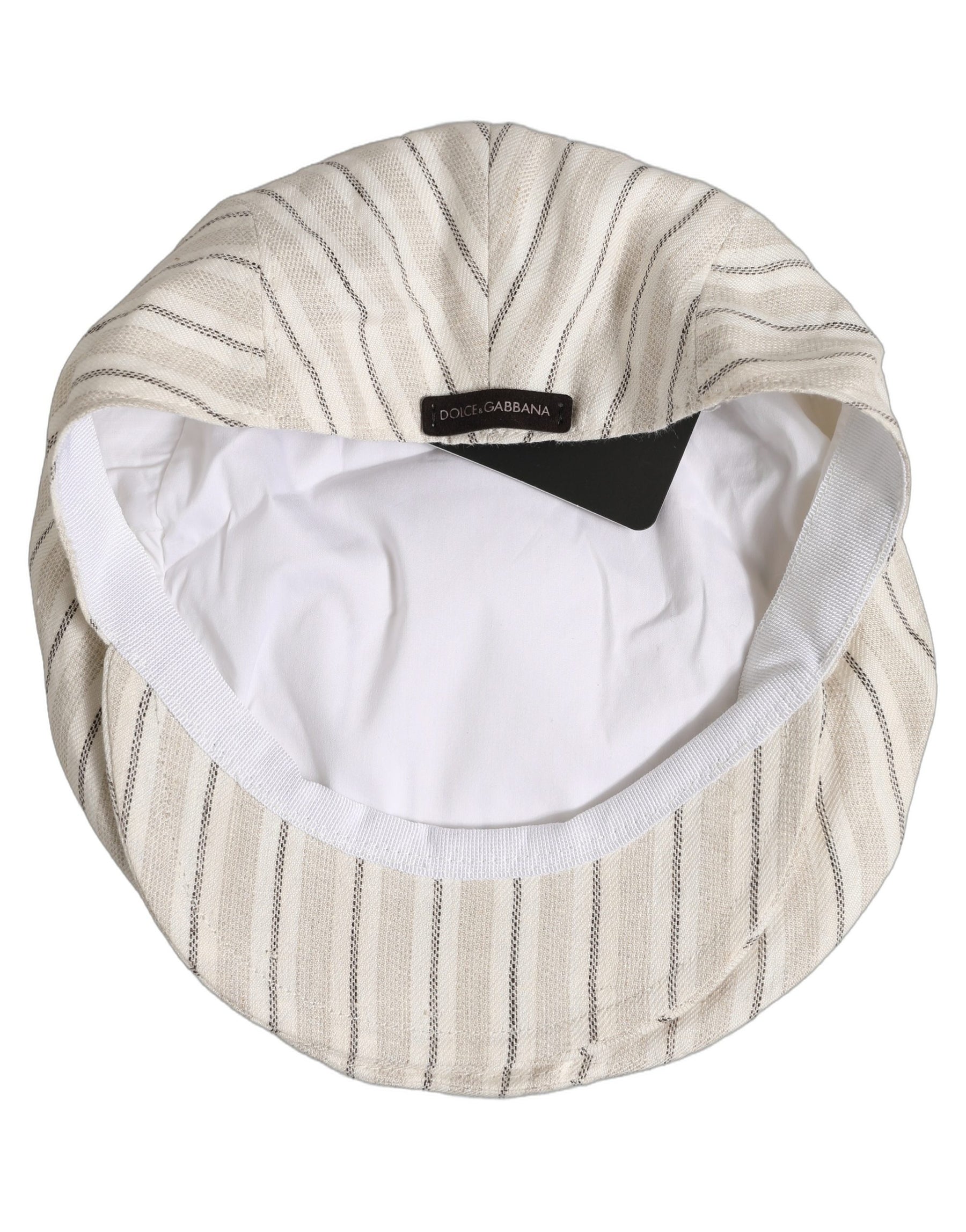 Dolce & Gabbana Men Off White Striped Linen Newsboy Capello Hat | Regal Royce