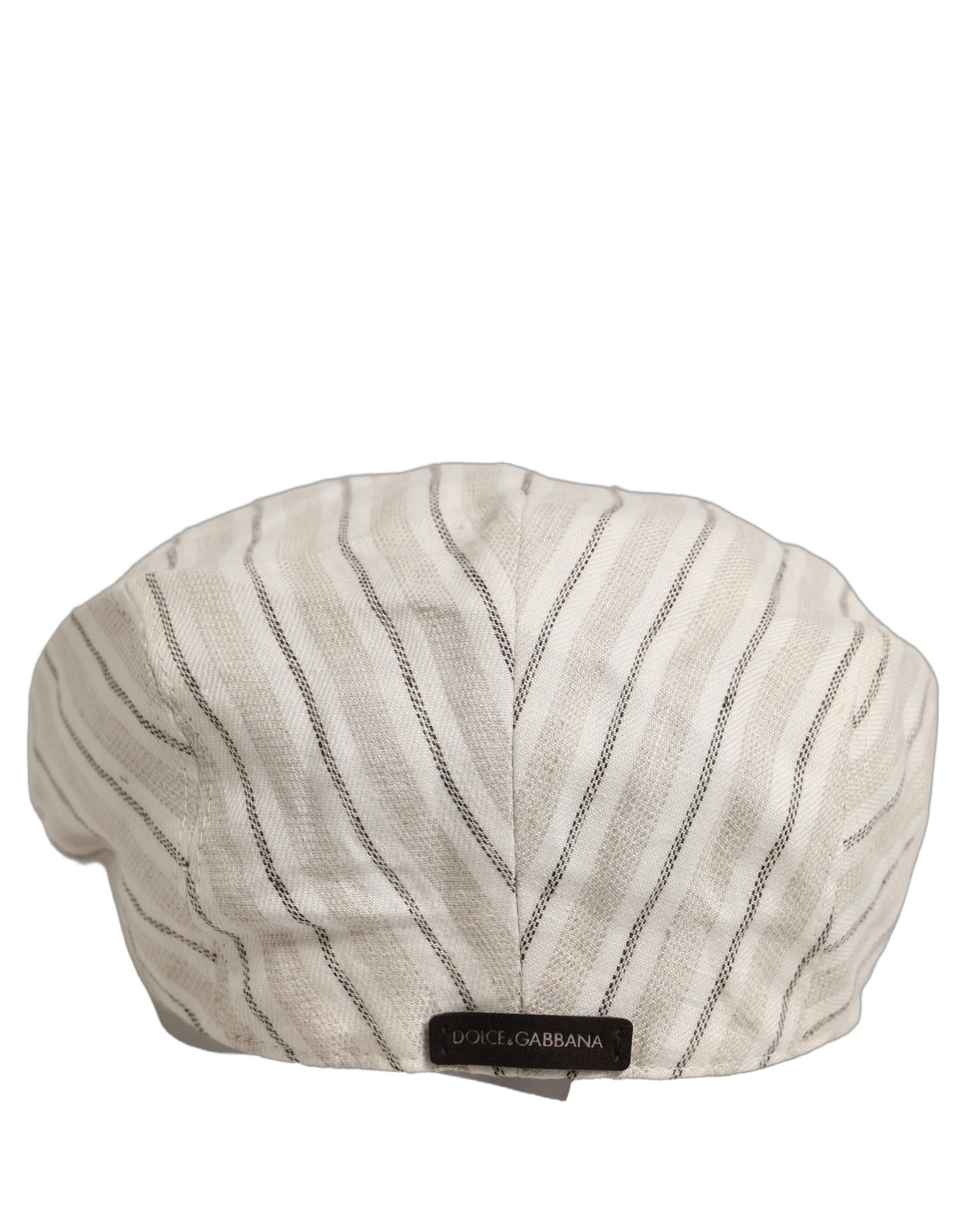 Dolce & Gabbana Men Off White Striped Linen Newsboy Capello Hat | Regal Royce