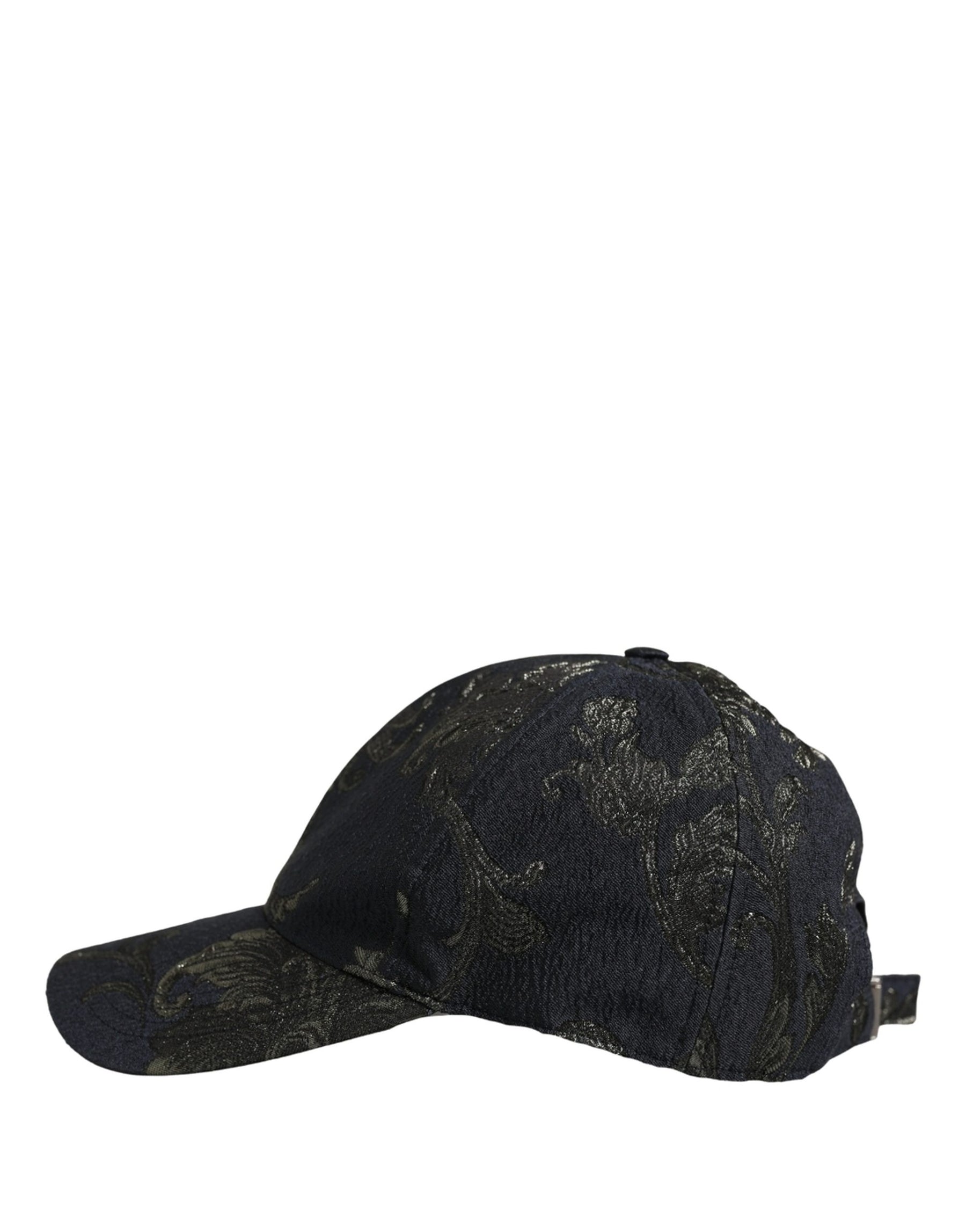 Dolce & Gabbana Men Black Floral Barocco Cotton Baseball Cap Hat | Regal Royce