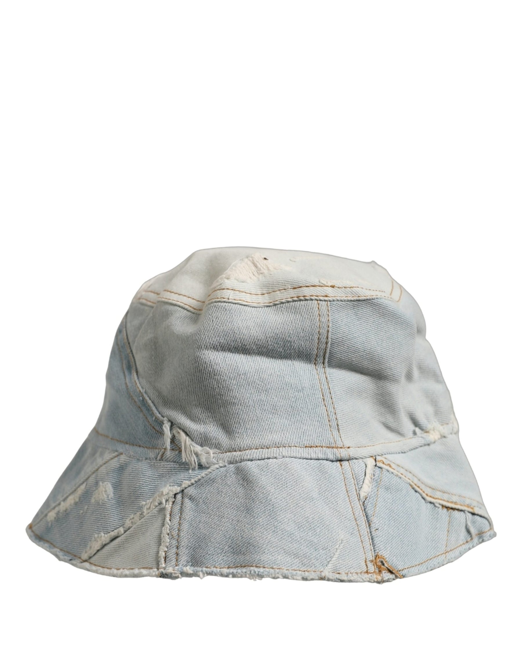Dolce & Gabbana Men Blue Patchwork Cotton Denim Bucket Cap Hat | Regal Royce