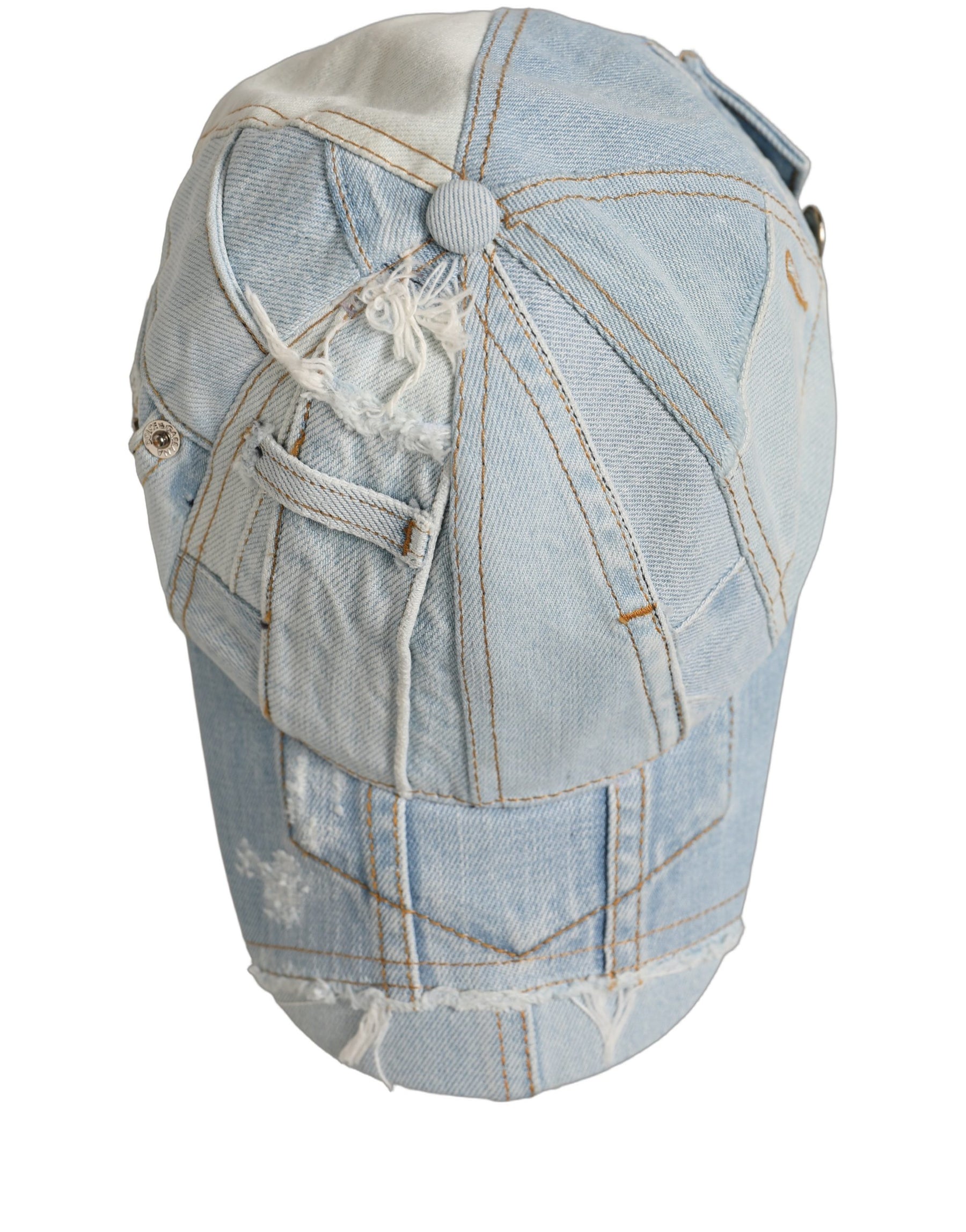 Dolce & Gabbana Men Blue Patchwork Cotton Denim Baseball Cap Hat | Regal Royce