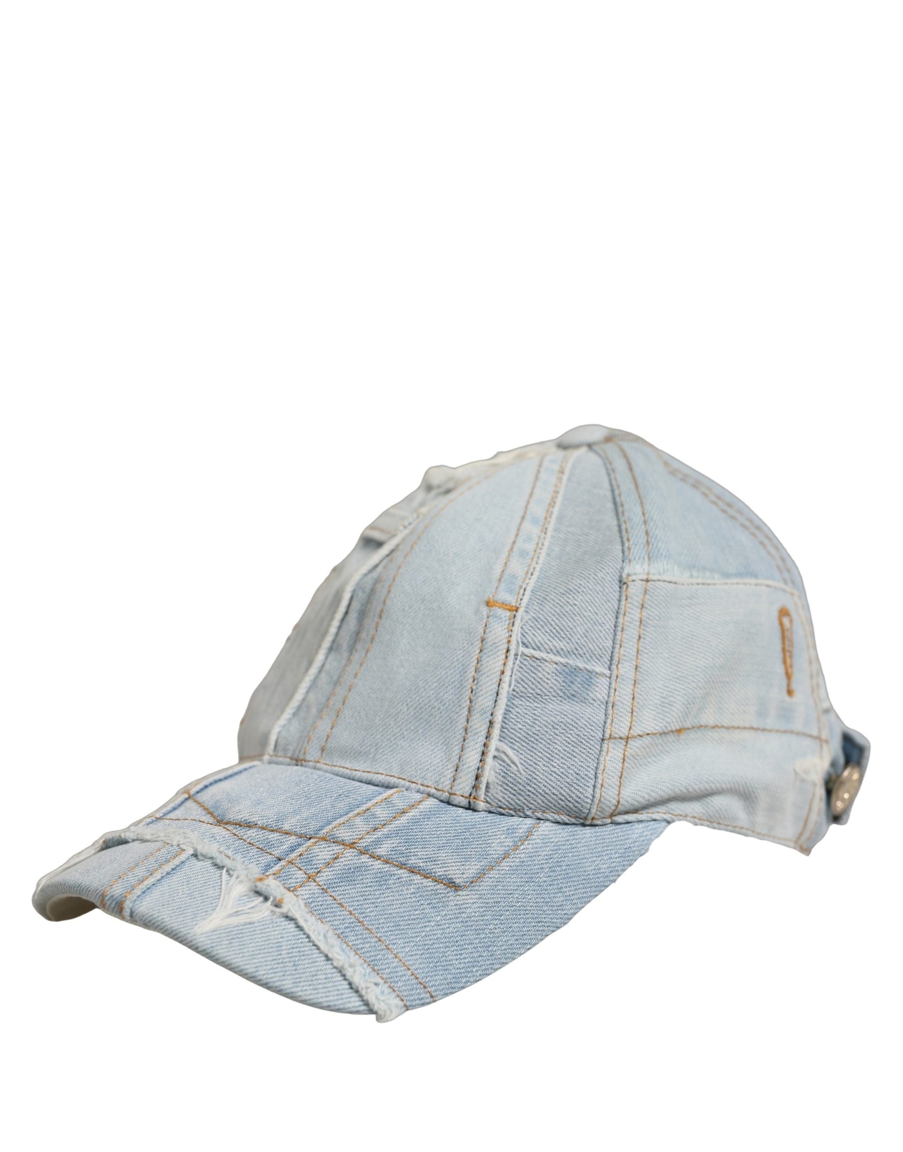 Dolce & Gabbana Men Blue Patchwork Cotton Denim Baseball Cap Hat | Regal Royce