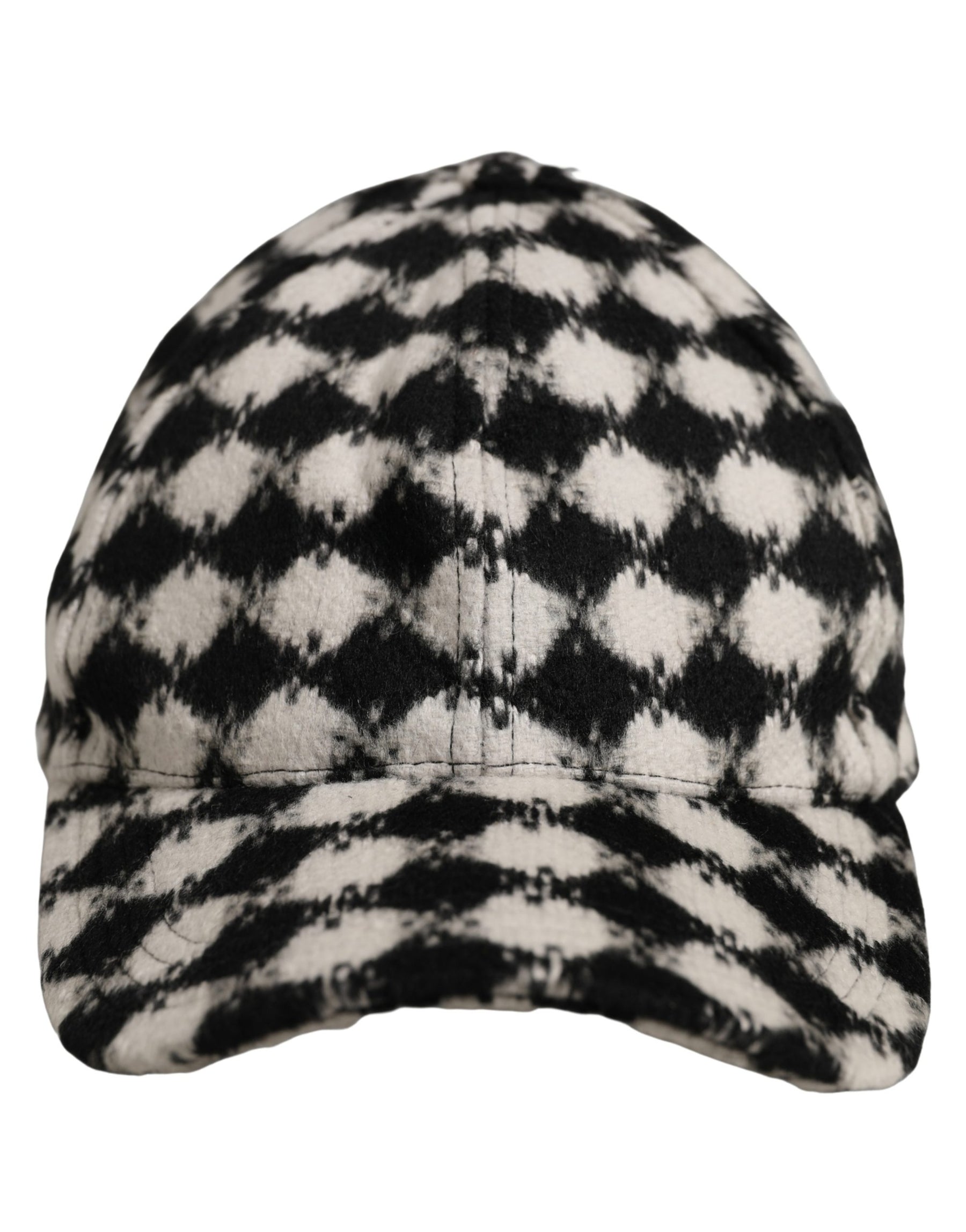 Dolce & Gabbana Men Black White Diamond Wool Baseball Cap Hat | Regal Royce